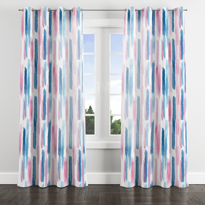 Abstract Velvet Curtains - Pink Needle Line Stripes Grommet Curtain - 1 Panel, Gold Grommets, 52" W x 63" L