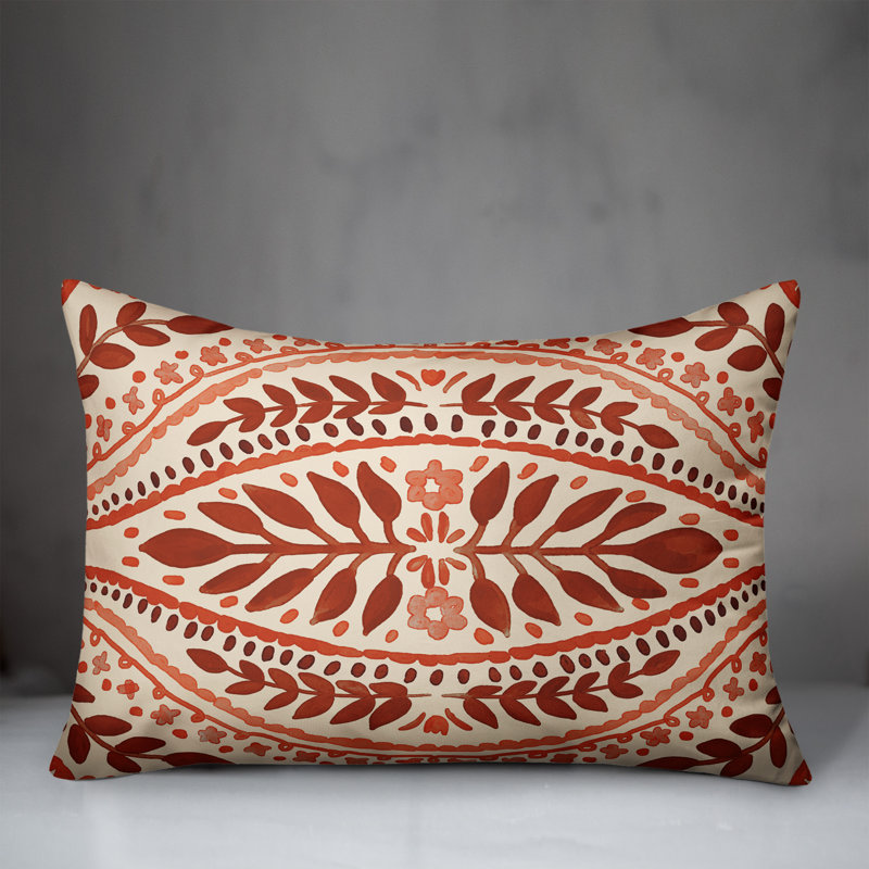 Outdoor Reversible Throw Pillow, Orange, Floral 2