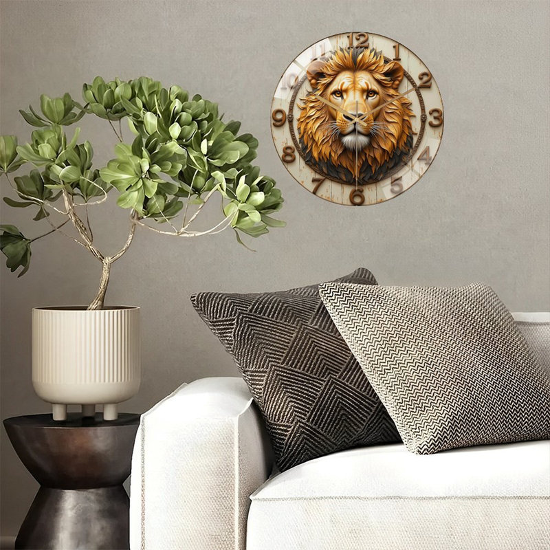Horloge murale tête de lion, horloge murale 12 po