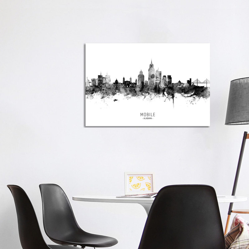 MTO2938-Mobile Alabama Skyline Nom Bw, H 26 po x l 40 po x 1,5 po