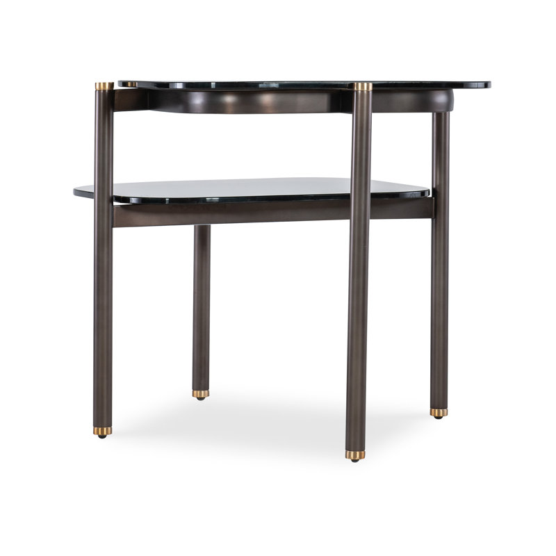 Grayson Smoked Glass and Black Metal Tiered Side Table