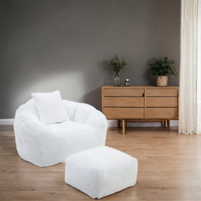 Giant Bean Bag Chair with Footstool – Ultra-Plush Faux Fur & High-Density Foam Filling (48-Hour Fluff Time, No Assembly Needed)
