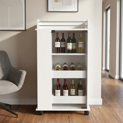 Chariot-bar blanc avec rangement pour bouteilles de vin