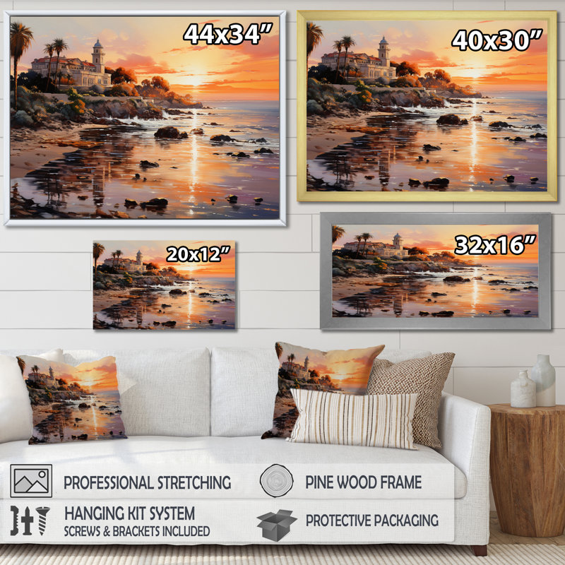 Viviano, Espagne, coucher de soleil sur la Costa Del Solin II, reproduction sur toile, Cadre simple noir