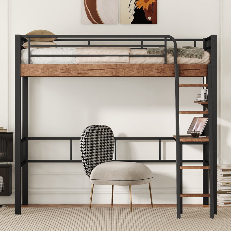 Lit mezzanine en métal avec bureau intégré, Lit simple