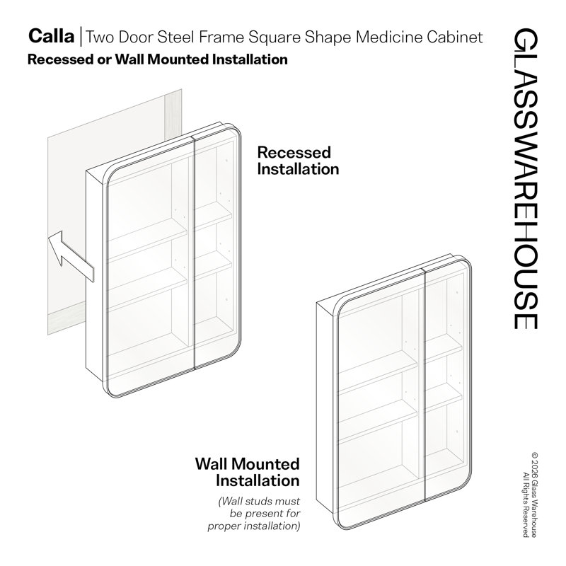 Recessed Frameless Dual Door Medicine Cabinet with Adjustable Shelves, Black