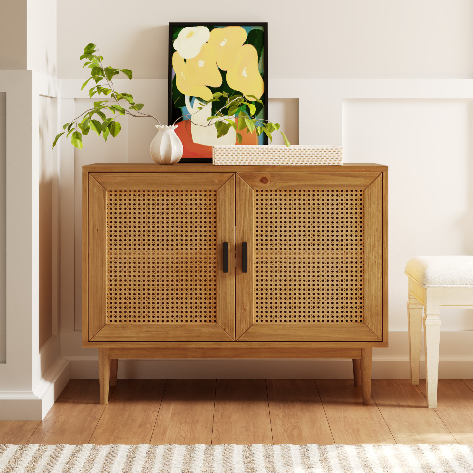 Genie Solid Wood Storage Cabinet, Natural Brown
