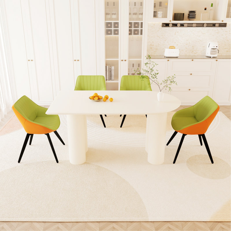 Ensemble de table, une table moderne et 6 chaises de salle à manger, 5 Pieces: Table, 4 Chairs, Green