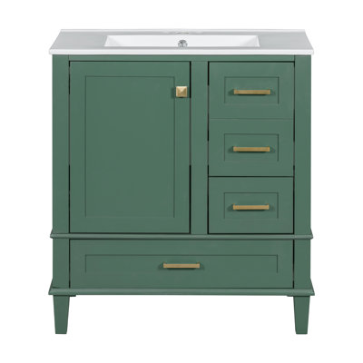 Commode de salle de bain à fermeture en douceur - Bruit - Faites l'expérience du meuble-lavabo moderne avec meuble-lavabo 30 po. Bois massif et 1 porte, 3 tiroirs. Comptoir en céramique. Rangement spacieux. Style élégant