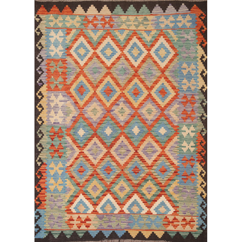 Tapis réversible en laine Kilim 5 x 6
