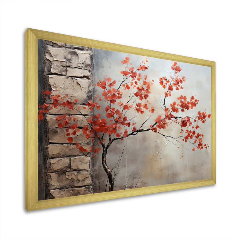 Érable rouge ardent III sur toile, Cadre photo doré simple, H 34 po x l 44 po x P 1,5 po