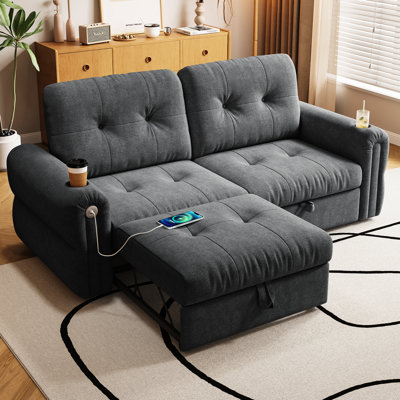 77-inch Convertible Bed, 21 Multi-functional For Bedroom, Living Room, Dormitory, Apartment And Home Office, Made Of Flannelette With Foam Filler, Dark Grey Minimalist Style, Steel Frame, High Foam,