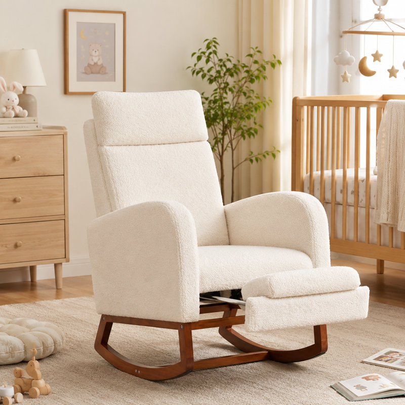 Teedy Rocking Chair with Footrest, Teddy Beige