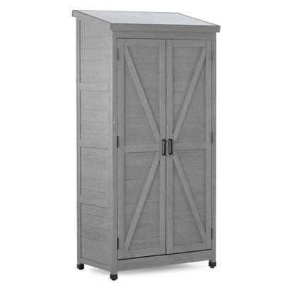 68" Tall Outdoor Storage Cabinet with Metal Top - Durable Garden Shed for Yard, Patio & Backyard Organization