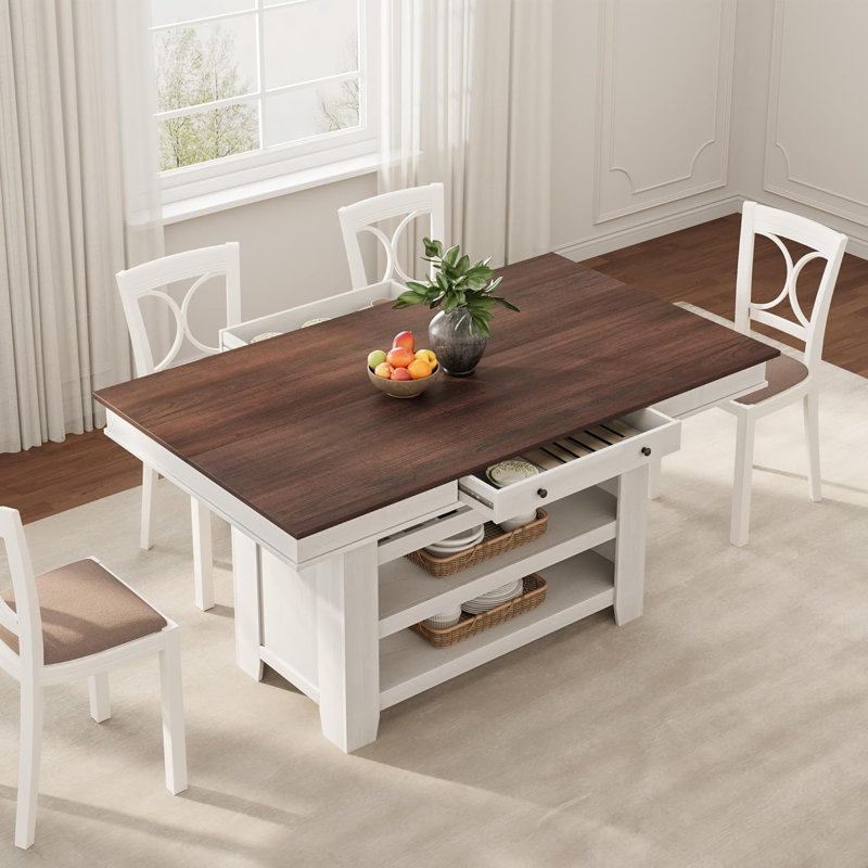 Wood Kitchen Island, White