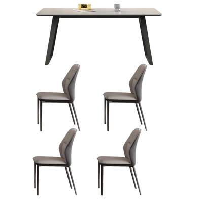 Art white rock panel dining table and chair set
