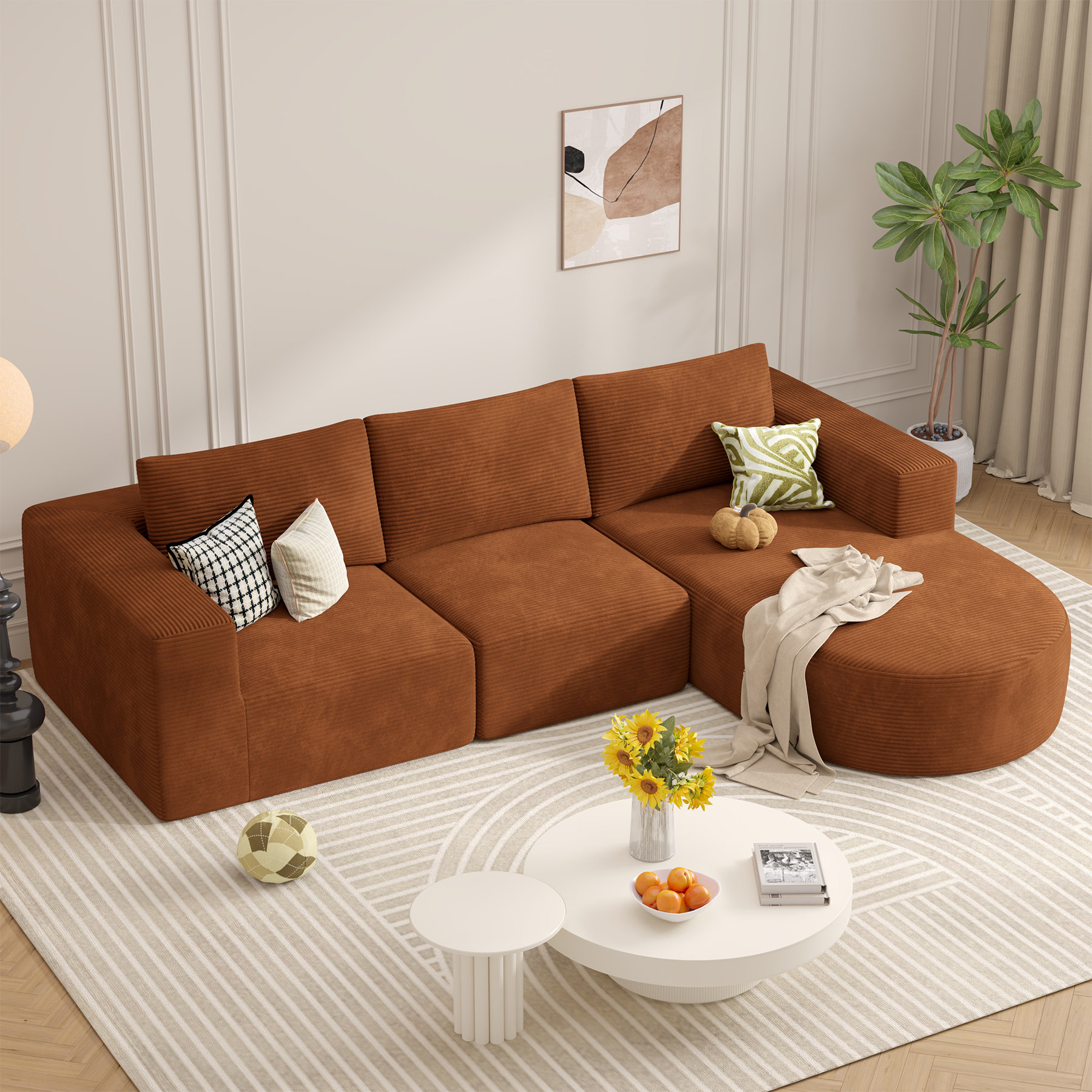 Mercer41 105" Heavyweight Sectional Couch With L-shape Chaise No Assembly Required Modern Modular Sofa With Extra Deep Seat Cozy Upholstered Couches For Living Room Bedroom & Reviews | Wayfair