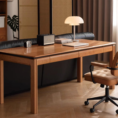 Nut-brown Rectangular Solid Wood  desk