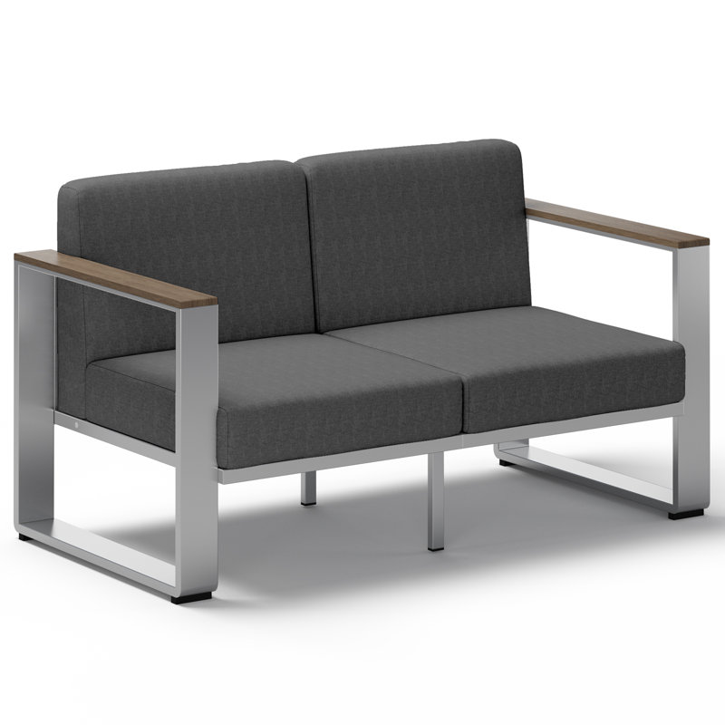 Sofa deux places d'extérieur en aluminium de 137 cm de large, avec coussins de 15 cm d'épaisseur et revêtement en maille textilène.