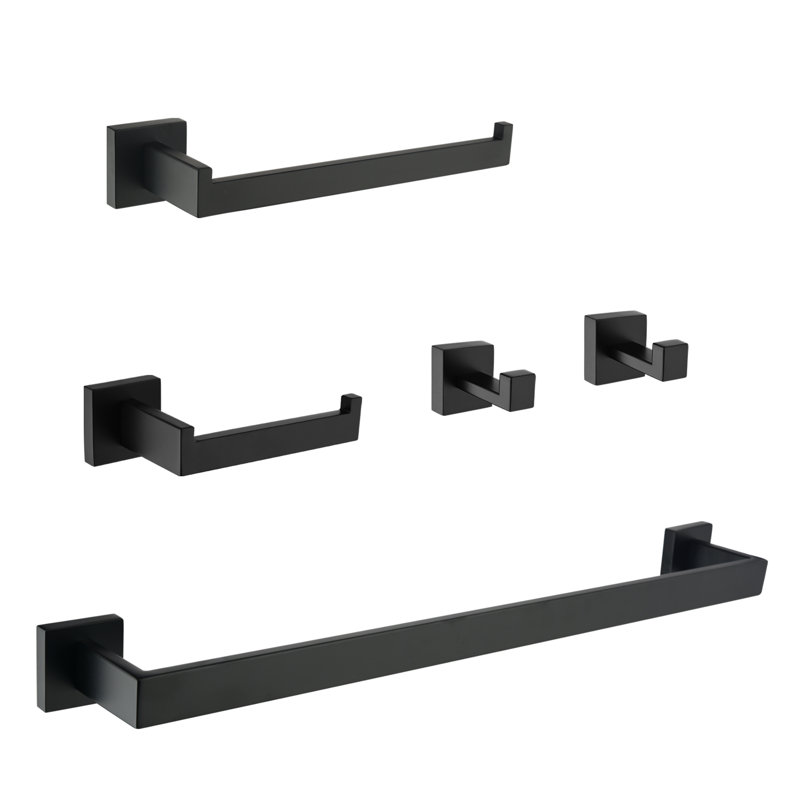 Bathroom Hardware 5-Piece Bath Hardware Set With Towel Bar, Robe Hook, Toilet Paper Holder, Brushed Gold