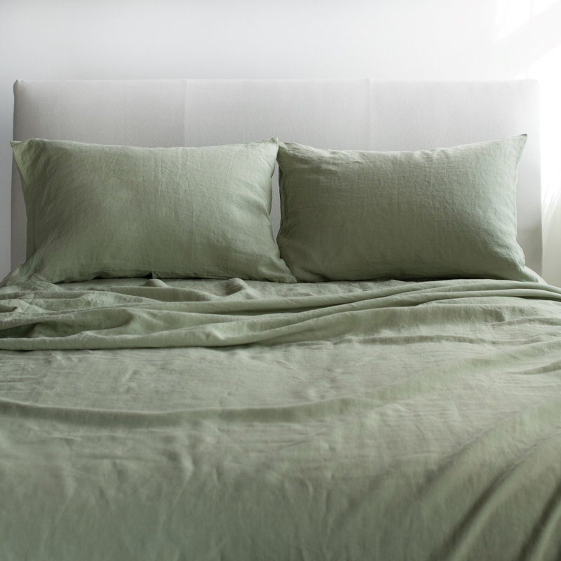 Matcha Green 100% French Linen Standard Pillowcase Set