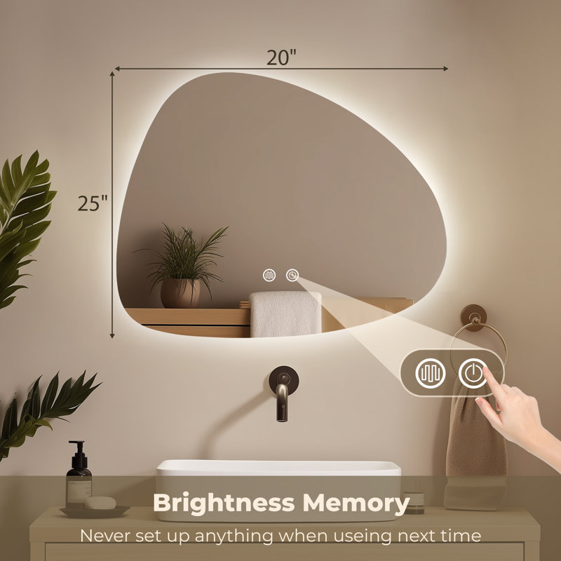 Miroir DEL pour salle de bain asymétrique 20 po x 25 po, 25 po x 20 po