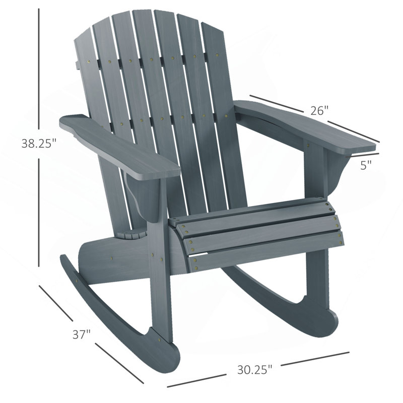 Outsunny Wooden Adirondack Rocking Chair Outdoor Lounge Chair Fire Pit Seating With Slatted Wooden Design, Fanned Back, & Classic Rustic Style For Patio, Backyard, Garden, Lawn