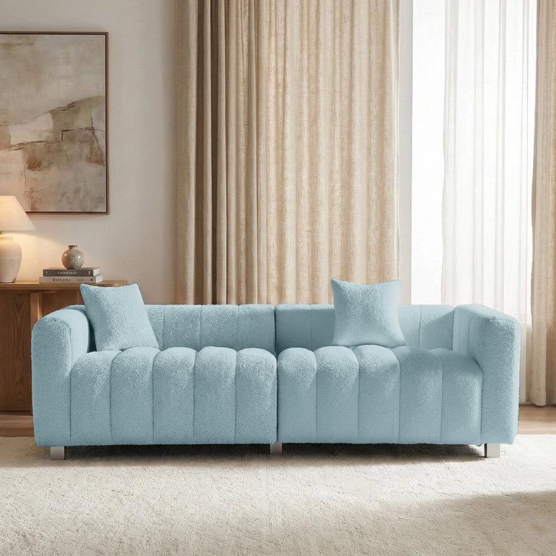 87.4-inch cloud sofa, the medieval cloud sofa in the living room, a large-sized fabric three-seater, Blue
