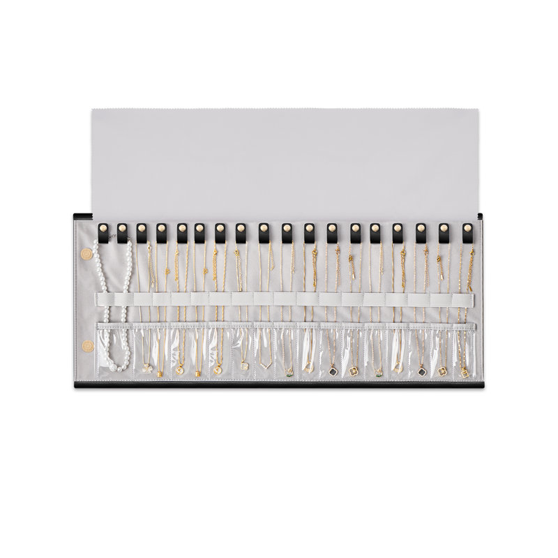 Organisateur de voyage pour colliers, étui à bijoux pliable anti-nœuds enroulable, extérieur en PU, doublure en velours, gain de place pour chaînes et bracelets, cadeau pour femme
