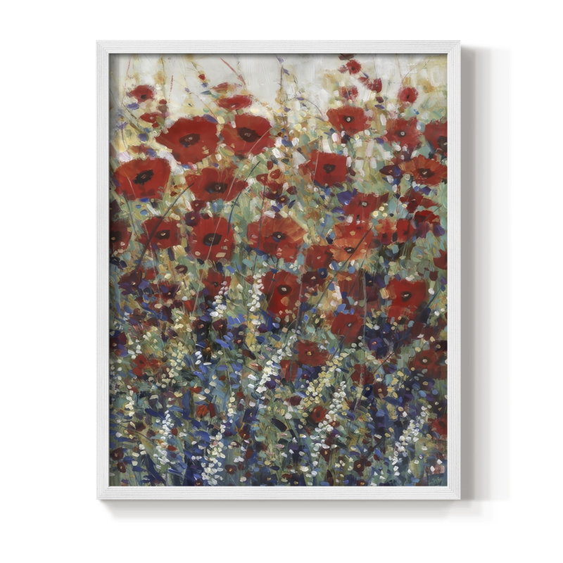 «Garden Poppies I», reproduction encadrée - bois massif, H 11 po x l 9 po, Blanc