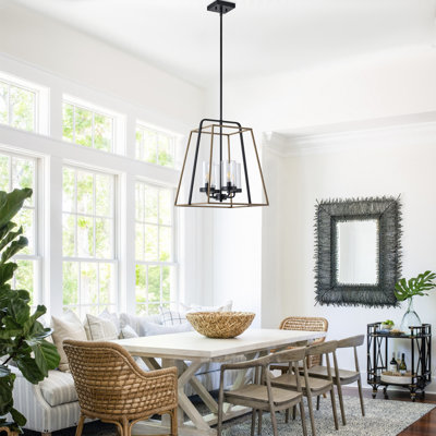 4-Light matte black iron dimmable glass pendant lamp
