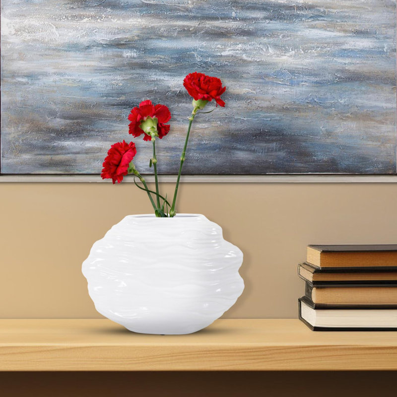 Vase en céramique blanc brillant Lamarra, Hauteur totale - 10 po