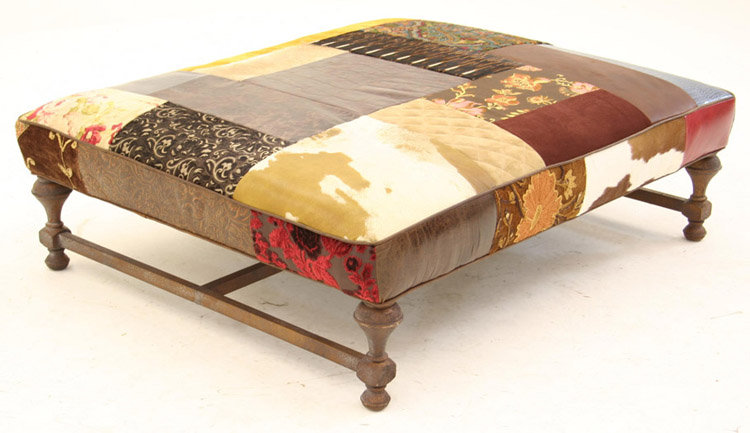 Ottoman, Bella Black Performance Velvet, French Ivory