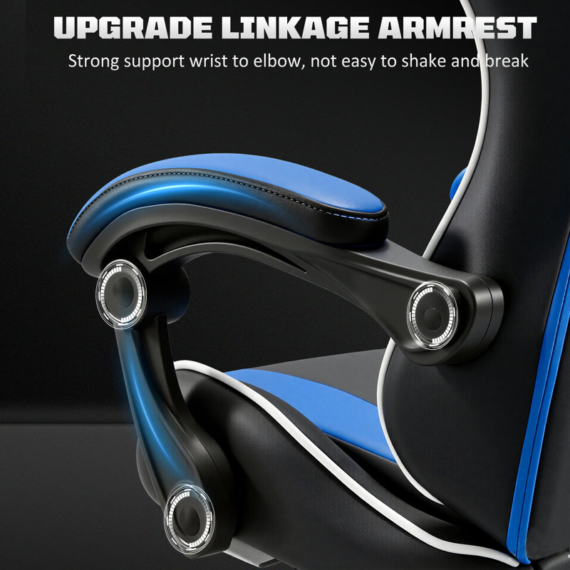 Two Tone Black Blue PU Leather Ergonomic Gaming Chair with Retractable Footrest