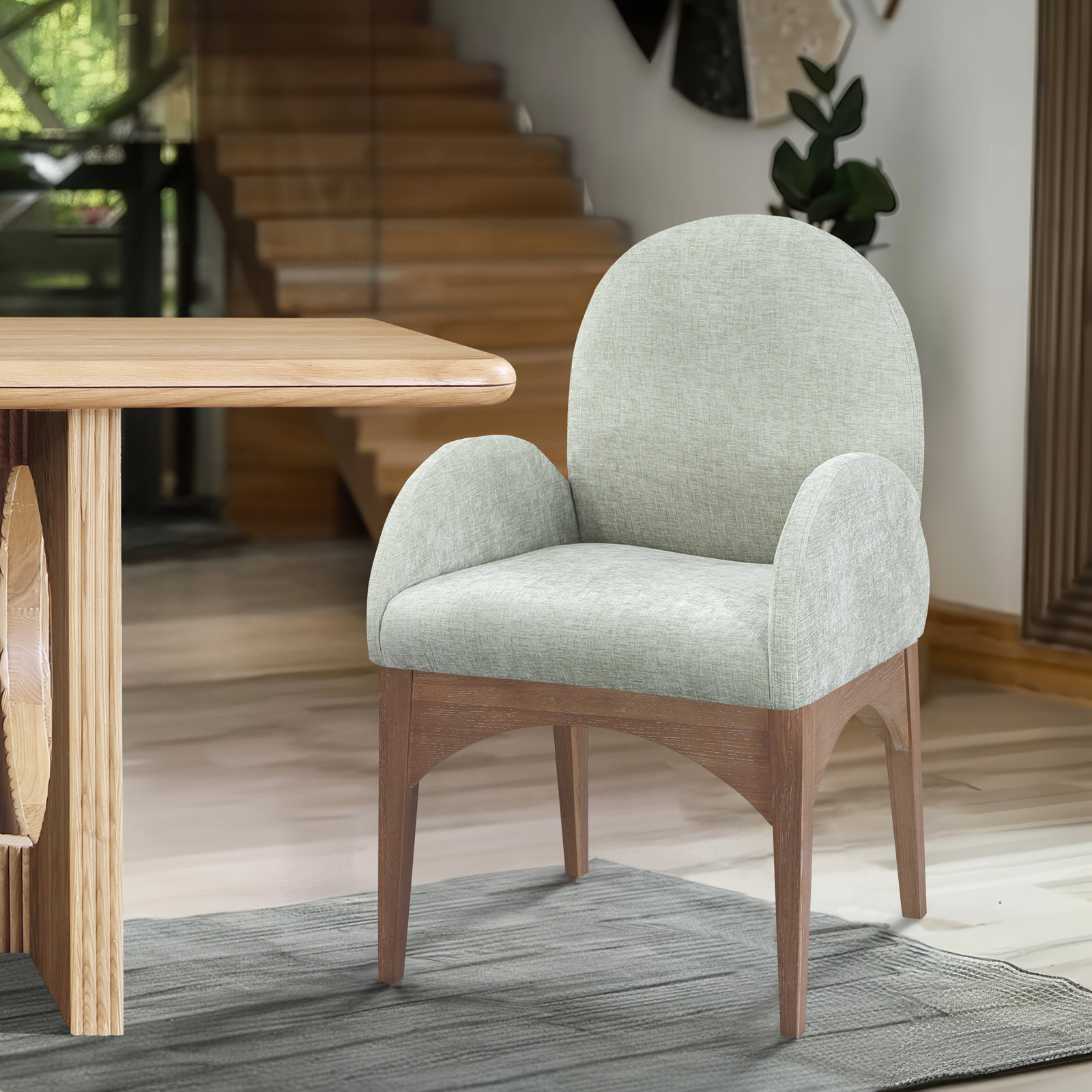 Waldorf Dining Armchair, Mint Chenille, Natural