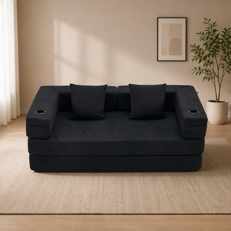 72.83 " Corduroy Loveseat, Black Corduroy, Black