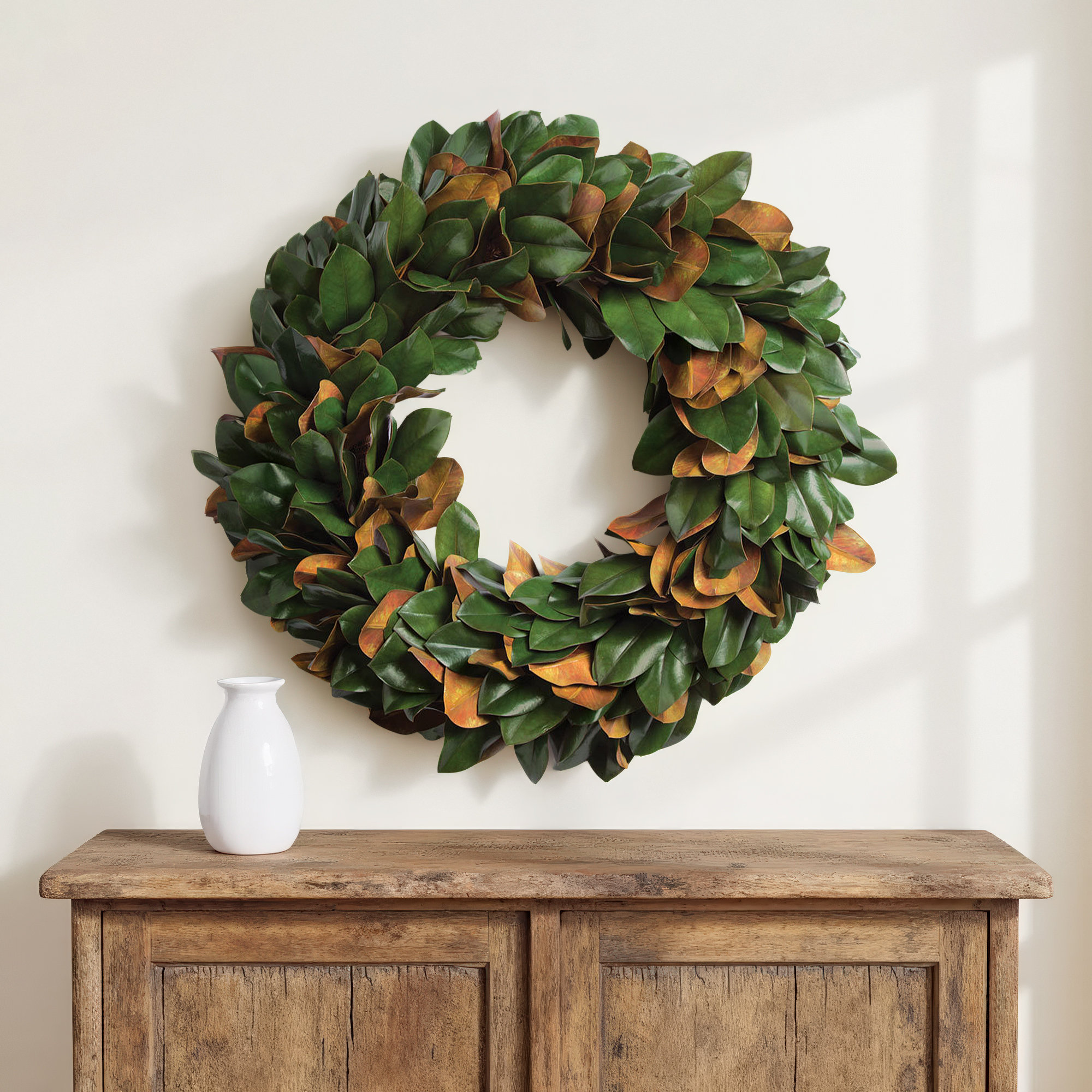 Barrigan Handcrafted Faux Magnolia Metal Wreath, 24" H x 24" W x 4" D