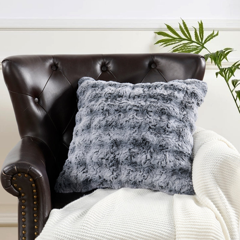 Housse de coussin en fausse fourrure, Gris foncé