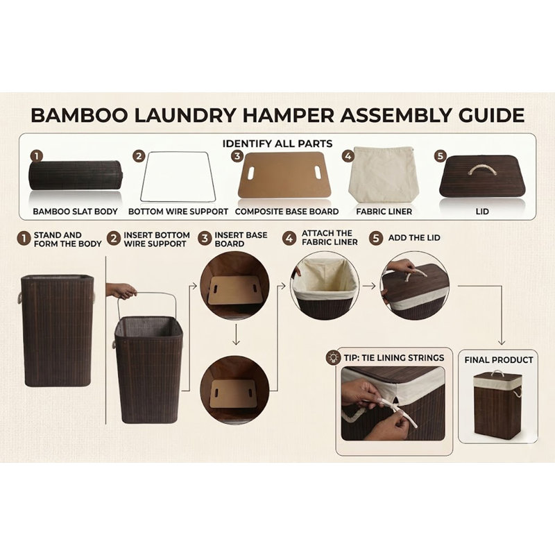 Bamboo Hamper With Lid 72 Lt, Dark Brown