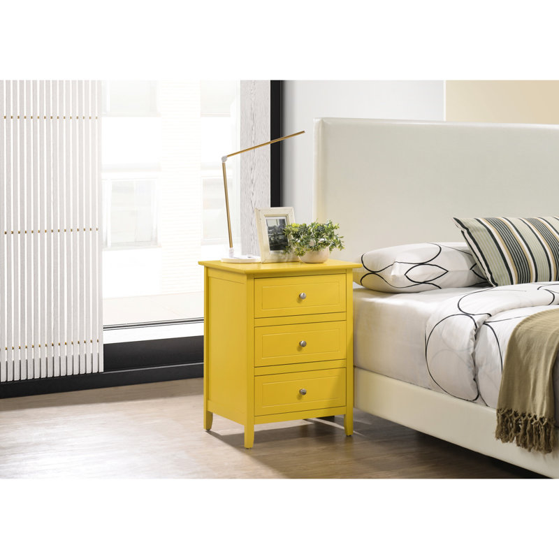 Table de chevet jaune pour chambre à coucher - Fabrication robuste, 3 tiroirs inclus avec armoire à matériaux