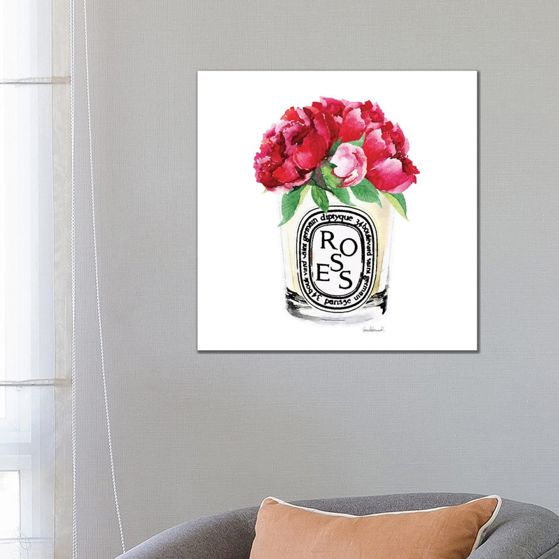 Candle With Deep Pink Peonies - Wrapped Canvas Painting, 66.04 cm H x 66.04 cm W x 3.175 cm D