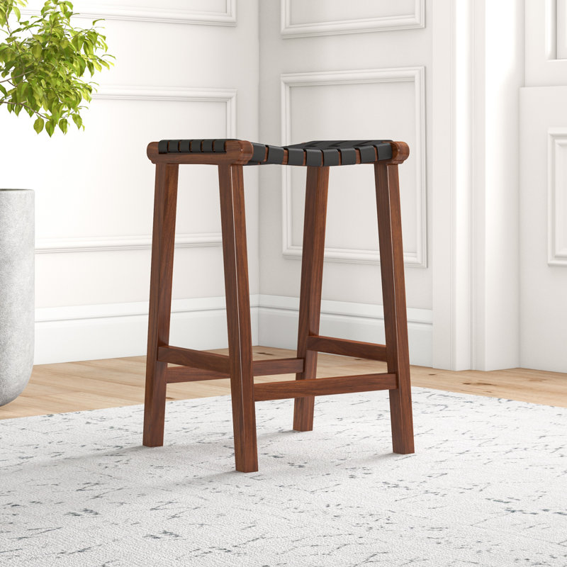 Winnetka Genuine Leather Counter and Bar Stool, Counter Stool (24.5” Seat Height), Black