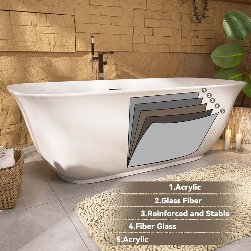 ADECAB 59 In. X 31.5 In. Freestanding Double Ended Soaking Acrylic Bathtub, Gloss White
