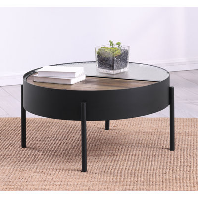 Ozella Round Coffee Table With Hidden Storage Sandy Black