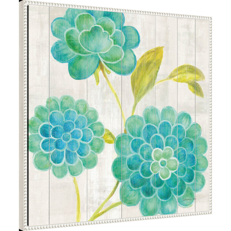 «Aqua Blooms on Wood II» par Danhui Nai, reproduction d'art sur toile encadrée, H 30 po x l 30 po