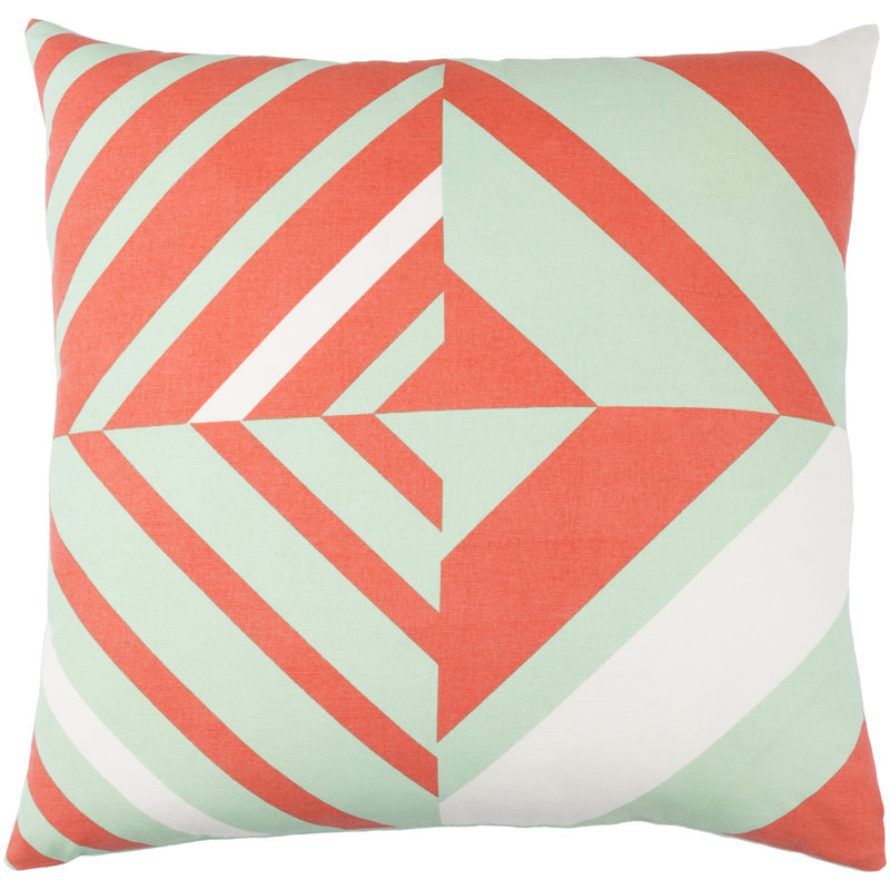 Lina Geometric Cotton Pillow Cover, 18" H x 18" W x 1" D, Green / Orange