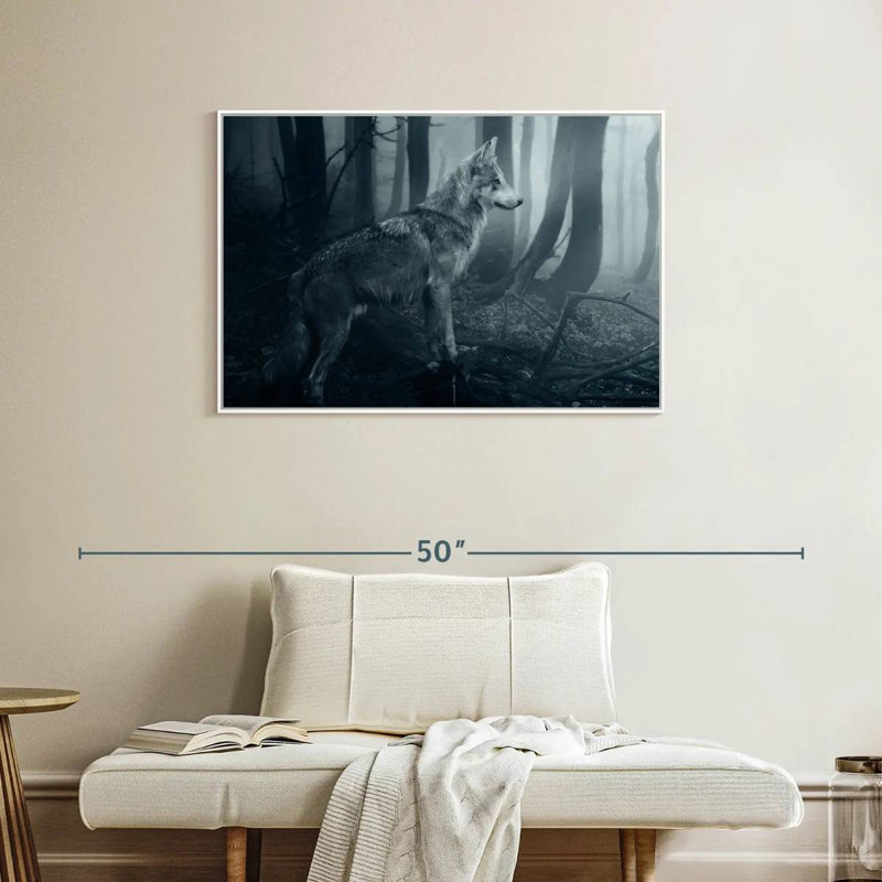 Loup gris, Cadre flottant blanc, 37 po x 25 po