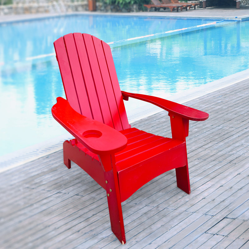 Comfortable Red Solid Wood Chair With Umbrella Function For Porch And Patio Versatile Holder, Deck Use, Red