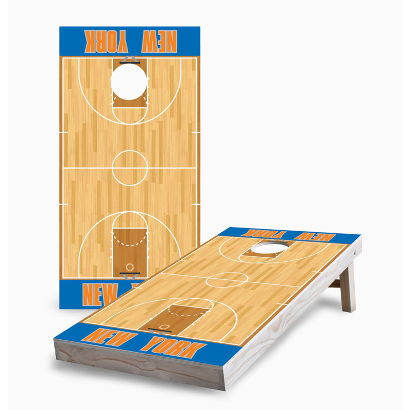 Ensemble de jeu de cornhole 2 x 4 New York Basketball | Comprend (2) planches (8) sacs et accessoires optionnels