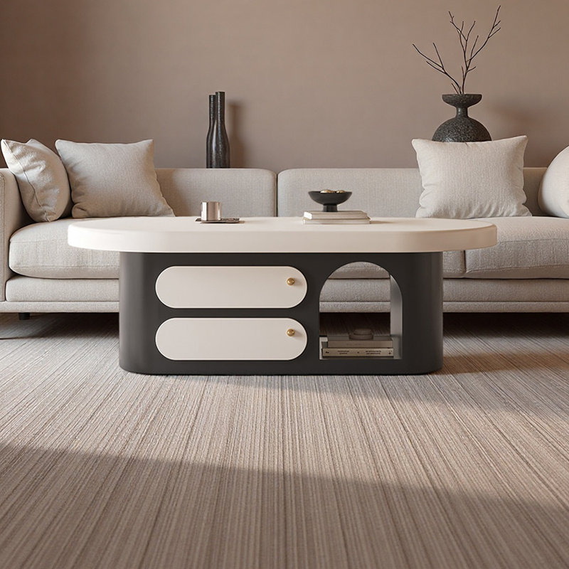 Table basse moderne ovale en bois avec 2 tiroirs, H 16,53 po x L 51,18 po x l 23,62 po